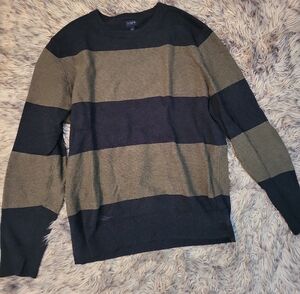 J. Crew Men's Crewneck Sweater - Black and Olive Stripes